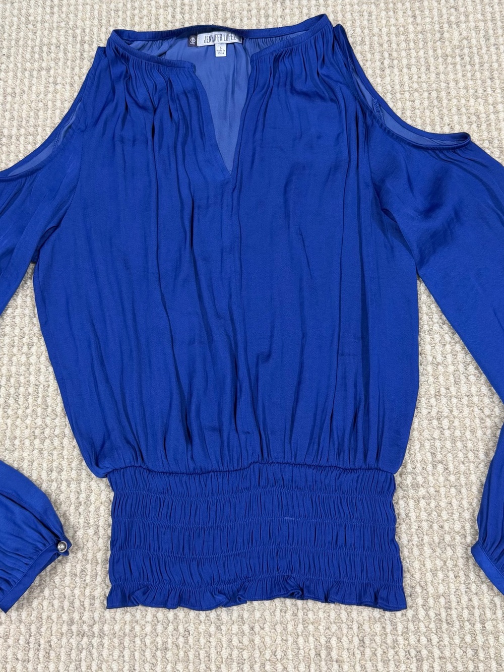 Jennifer Lopez JLo Blue Cold Shoulder V-Neck L/Sleeve Chiffon Blouse Size S NEW